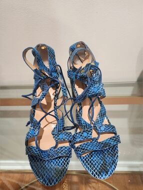 Banana Republic Blue Snake-Print Leather Lace-Up Women's Sandals